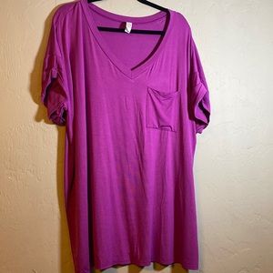 Flamingo Purplish Pink pocket tee with cuffed sleeves